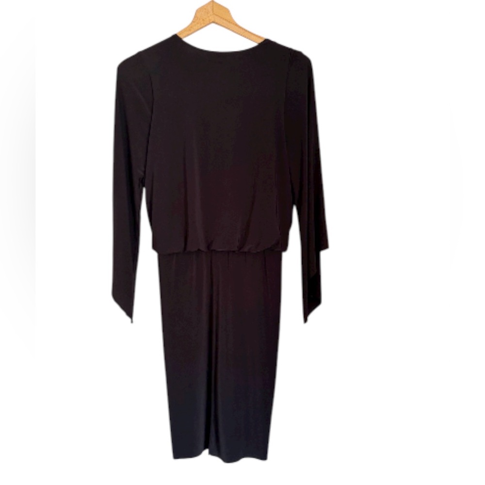 MISA Los Angeles Teget Black Knotted Twist Bell Sleeeve Jersey Knit Dress size M - Picture 3 of 7